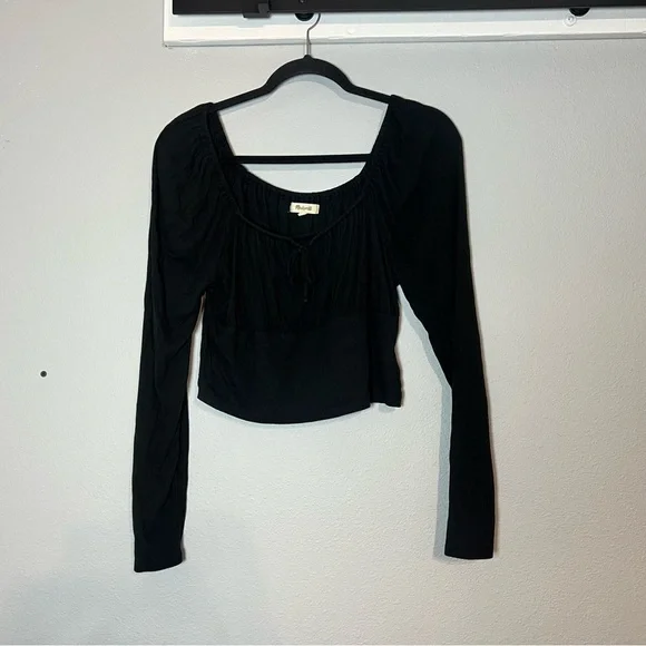 Madewell Black Rib Square Neck Long Sleeve Crop Top Size XL - Picture 5 of 7